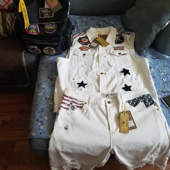 Top gun leather vest & shorts